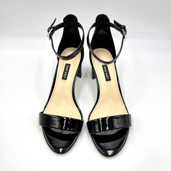8.5W 8.5 WIDE WIDTH Nine West Pruce 3 Black Patent Block Heels Sandals‎ Shoes - Picture 2 of 15